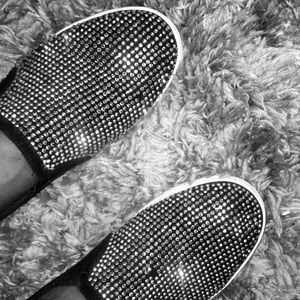 Black shoes with Swarovski diamonds